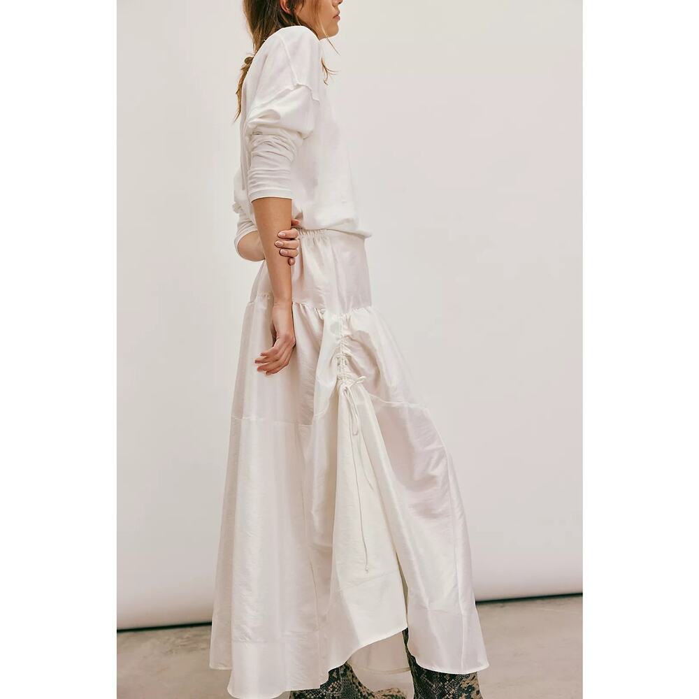 New FREE PEOPLE Emery Drop-Waist Midi Skirt $128 MEDIUM White Elastic - Picture 4 of 7